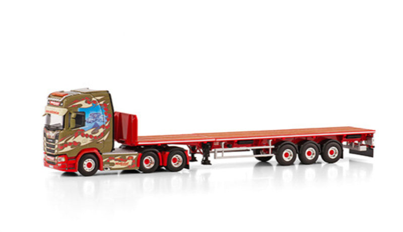 WSI SCANIA CS20H 6X4 FLATBED TRAILER - 3 AXLE Midtstol 1:50 Truck Pre-built Model