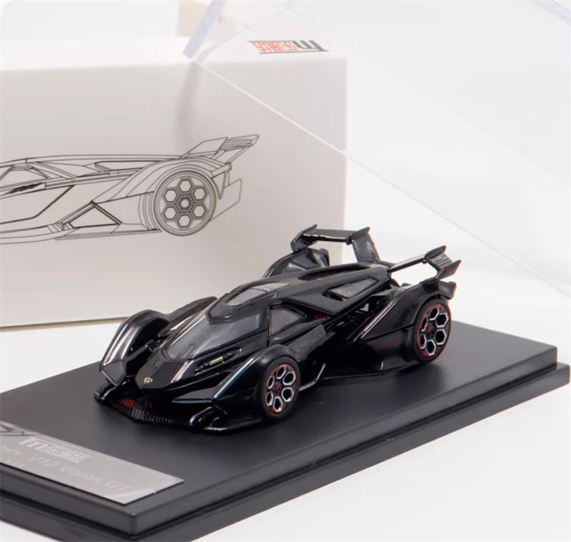 LeManFang Lamborghini V12 Vision VGT Concept Car Metallic Black 1:64 Car Pre-built Model view8