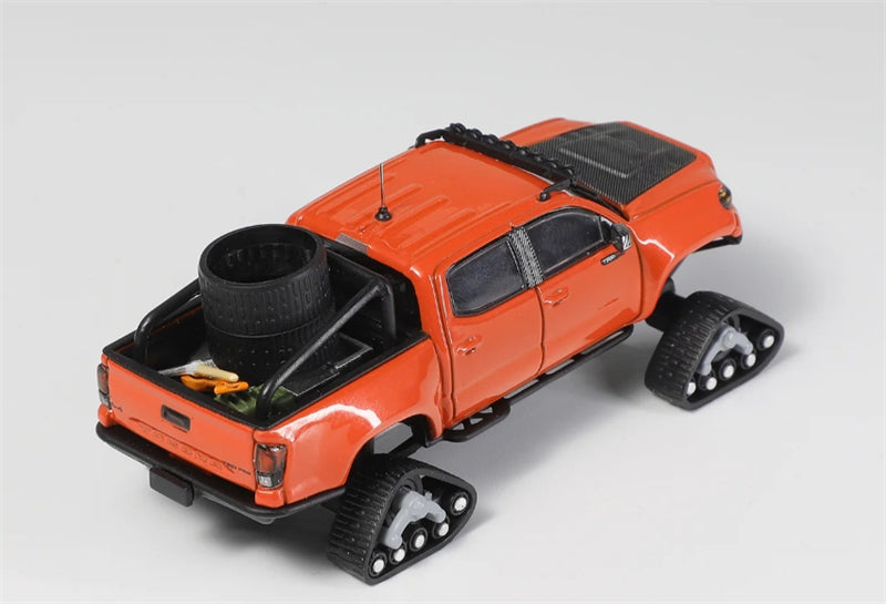 GCD Toyota Tacoma Snow Edition with tank track Orange Red LHD 1:64 Truck Pre-built Model view5