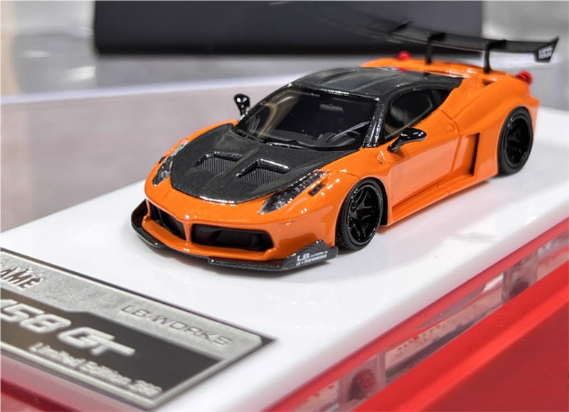 Flame Ferrari 458 GT LBWK wide body modified car Limited Edition 299PCS ONLY Orange 1:64 Car Pre-built Model view1