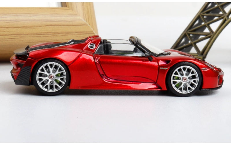 1:64 Porsche 918 Spyder Metallic Red TOP LUX Convertible DIECAST Car Model