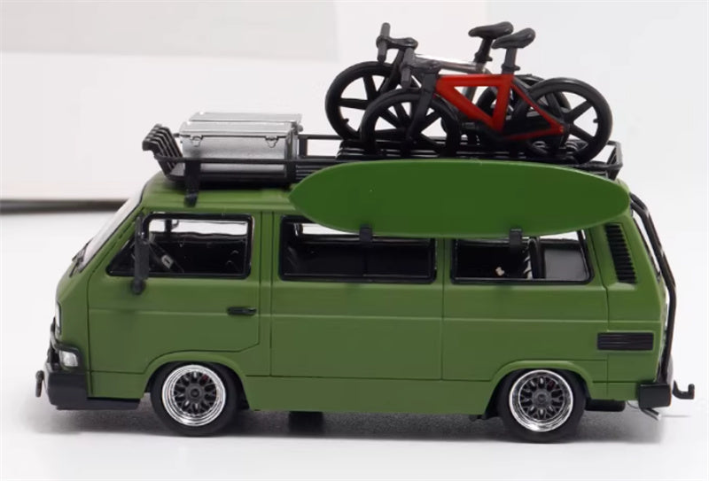 Mortal Model Volkswagen T3 Van BBS Low lying version Military Green with Accessories 1:64 Car Pre-built Airliner Model Display view3