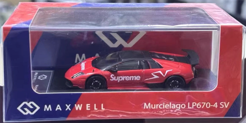 Max well Lamborghini Murcielago LP670-4 SV Red Supreme 1:64 Car Pre-built Airliner Model Display view5