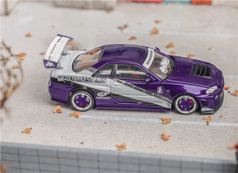 Fuji Nissan Skyline GT-R R34 Nismo Z-Tune Purple silver Limited Edition 999PCS ONLY 1:64 Car Pre-built Model view5
