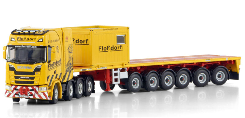 WSI  SCANIA S HIGHLINE CS20H 8X4 BALLAST TRAILER - 6 AXLE + 10FT CONTAINER Flossdorf 1:50 Truck Pre-built Model