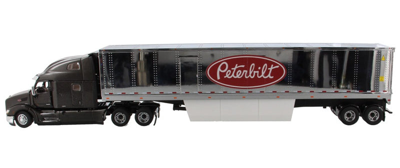 CATERPILLAR Peterbilt 579 UltraLoft Tractor with 53' refrigerated van – Legendary Black cab + 53' Chrome refrigerated van with Peterbilt logo 1:50 Truck Pre-built Model