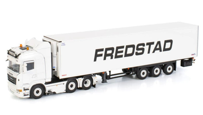 WSI SCANIA STREAMLINE HIGHLINE 6X2 TWINSTEER REEFER TRAILER - 3 AXLE FREDSTAD 1:50 Truck Pre-built Model