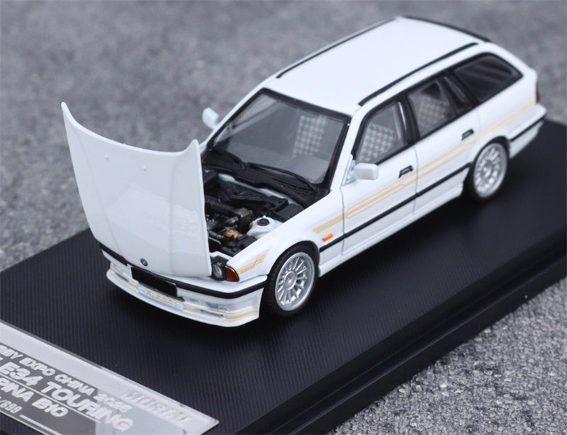Mortal BMW E34 ALPINA B10 TOURING 5 Series wagon Pearl white Gold Strip Limited Edition 699PCS ONLY 1:64 Car Pre-built Model view1