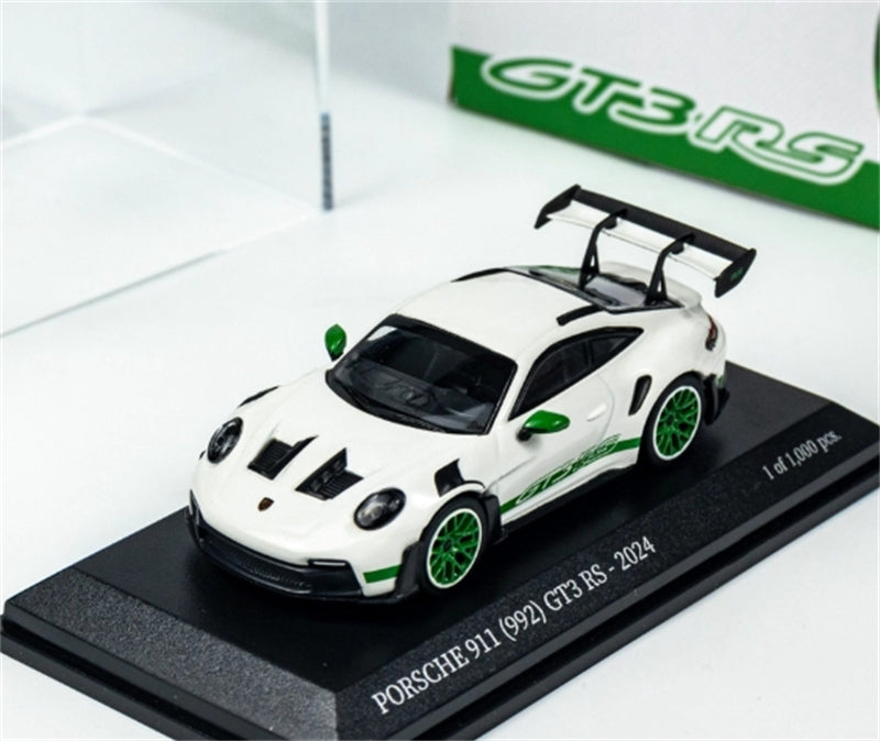 MINICHAMPS Porsche 911 GT3 RS 2024 White w/ Green Wheels Limited Edition 1000PCS ONLY 1:64 Car Pre-built Model