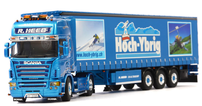 WSI SCANIA R5 TOPLINE 4x2 CURTAIN SIDE / TAUTLINER TRAILER - 3 AXLE Heeb Hoch-Ybrig 1:50 Truck Pre-built Model