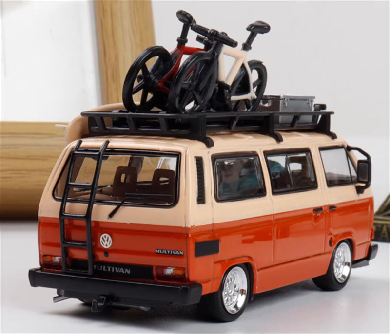 Mortal Model Volkswagen T3 Van BBS Orange + Orange Pink Double Combination 1:64 Car Pre-built Airliner Model Display view4