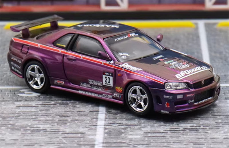 Stance Hunters Nissan Skyline GTR BNR34 Z-tune Chameleon Purple Limited Edition 599PCS ONLY 1:64 Car Pre-built Model view4