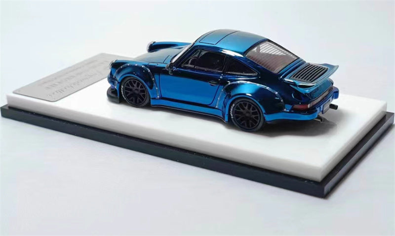 mymodelcollect Porsche RWB 930 Duck Wing Electroplating blue 1:64 Car Pre-built Model view2