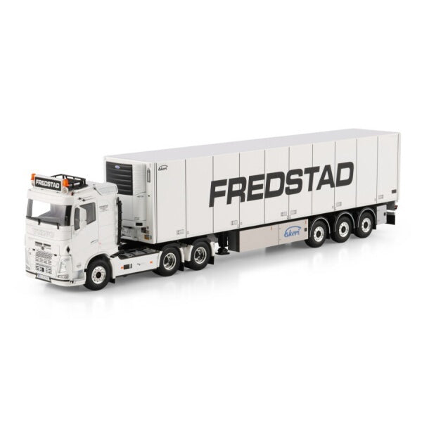 1:50 VOLVO FREDSTAD FH4 6X2 REEFER TRAILER 3 AXLE WSI  White Diecast Model