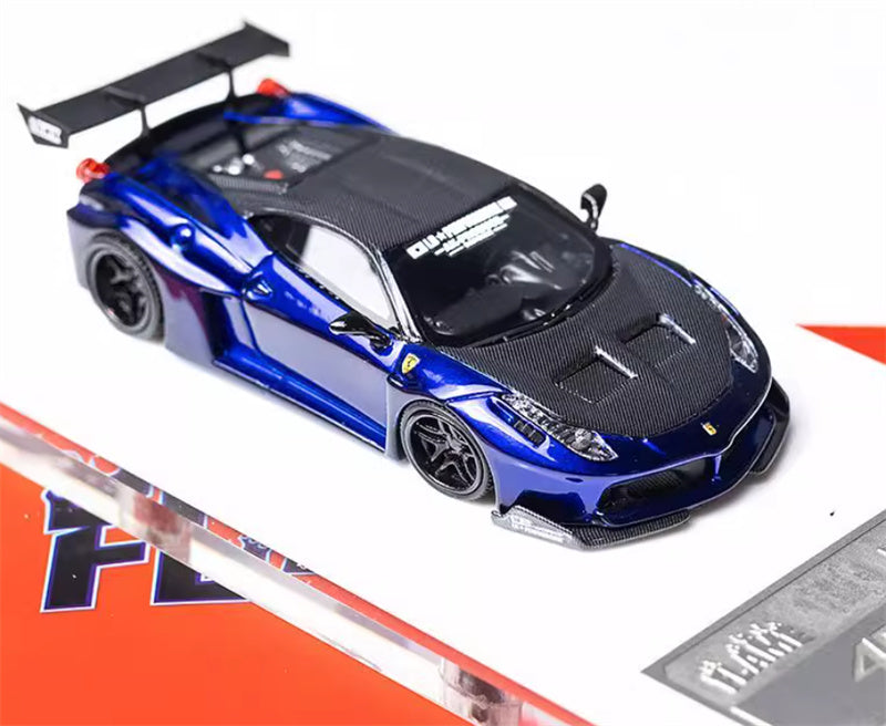 Flame Ferrari 458 GT LBWK wide body modified car Limited Edition 299PCS ONLY Metal Blue 1:64 Car Pre-built Model view5