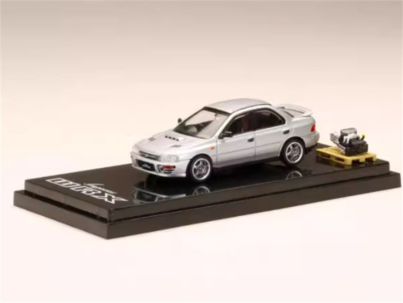 Hobby JAPAN SUBARU IMPREZA WRX (GC8) 1992 with Engine Silver - Silver Wheel 1:64 Car Pre-built Model view1