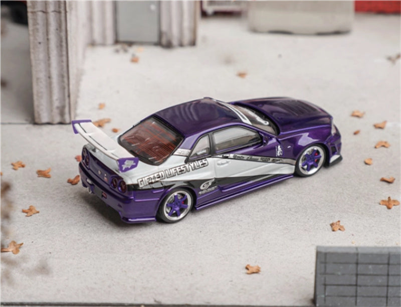 Fuji Nissan Skyline GT-R R34 Nismo Z-Tune Purple silver Limited Edition 999PCS ONLY 1:64 Car Pre-built Model view4