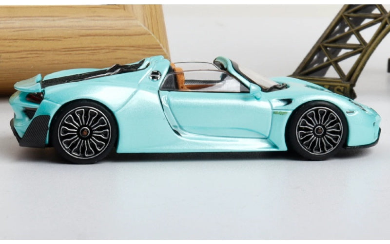 1:64 Porsche 918 Spyder Turquoise Green TOP LUX Convertible DIECAST Car Model