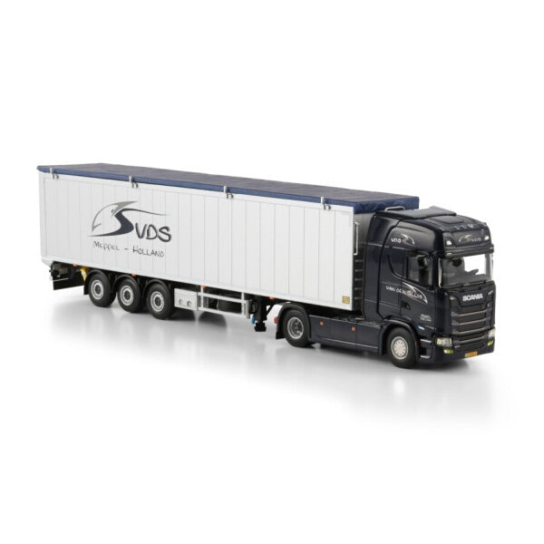 1:50 SCANIA VAN DER SLUIS S CS20H 4X2 TRAILER 3 AXLE WSI  Black Diecast Model