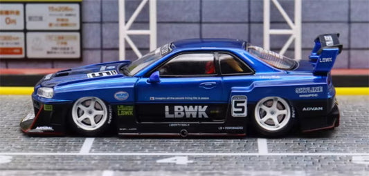 SW Nissan Skyline LBWK ER34 Blue Black White Wheel 5# Limited Edition 1:64 car Pre-built Model view2