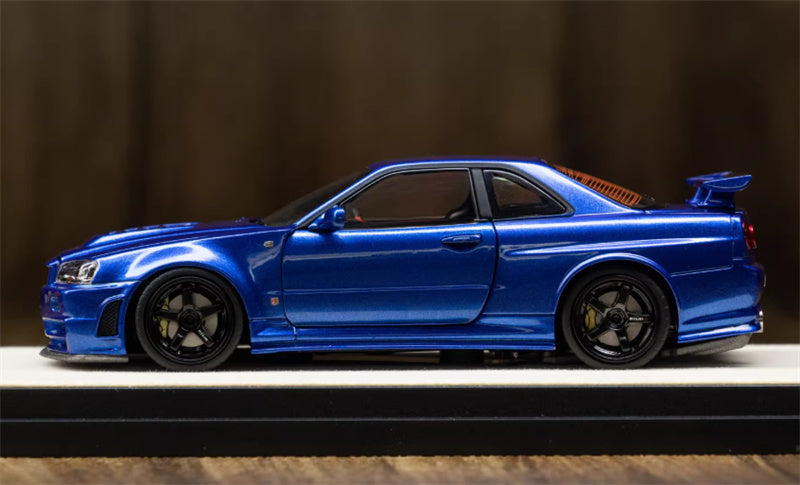 1:43 Nissan GTR Nismo R34 Z-TUNE  Metal Blue  PGM x onemodel Regular Edition White base w/ engine Limited Edition 688PCS ONLY DIECAST Car Model