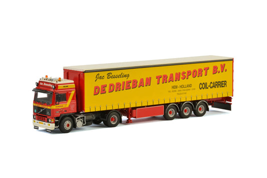 WSI VOLVO F12 CLASSIC CURTAINSIDE TRAILER 3 AXLE DE DRIEBAN TRANSPORT 1:50 Truck Pre-built Model