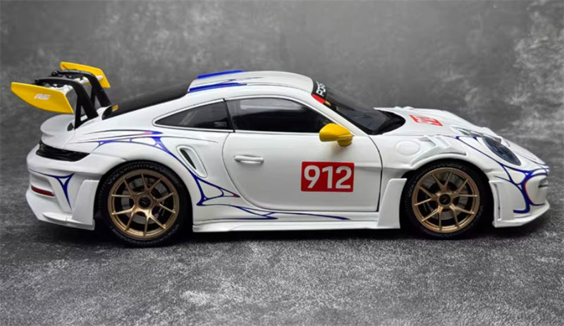 1:18 PORSCHE 911 (992) GT3 RS #912 2023 White Yellow Decor  MINICHAMPS  DIECAST Car Model