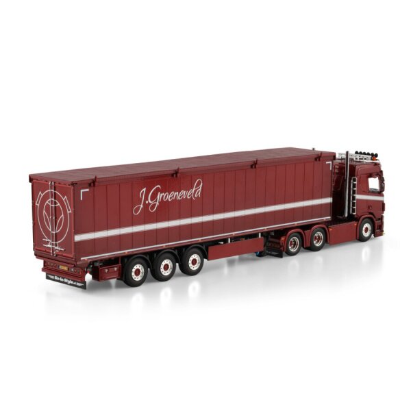 1:50 SCANIA J. GROENEVELD R CR20N 6X2 TRAILER 3 AXLE WSI Red Diecast Model