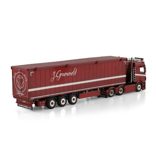 1:50 SCANIA J. GROENEVELD R CR20N 6X2 TRAILER 3 AXLE WSI Red Diecast Model