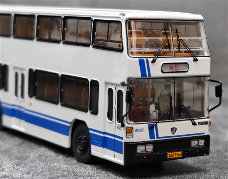 AUTO-GLIMPSE Jinling Double decker JLY6121S Special Route 5 Bus Blue white coating 1:64 Bus Pre-built Model view6