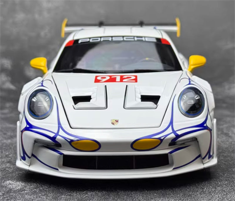 1:18 PORSCHE 911 (992) GT3 RS #912 2023 White Yellow Decor  MINICHAMPS  DIECAST Car Model