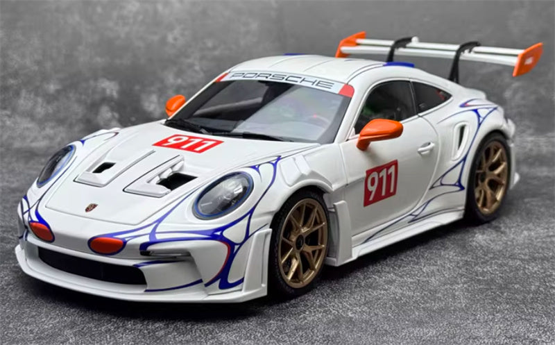 1:18 PORSCHE 911 (992) GT3 RS 2023 White Orange Decor  MINICHAMPS  DIECAST Car Model