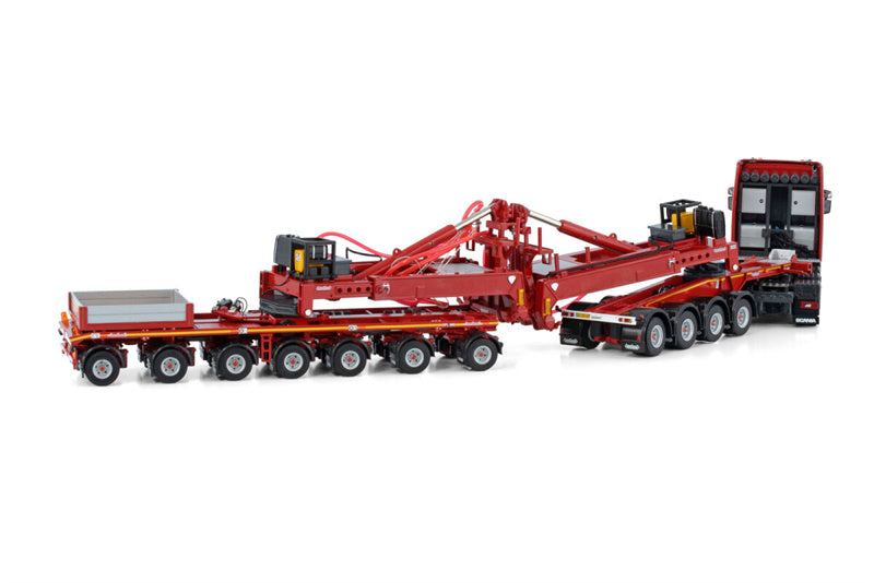 WSI SCANIA S HIGHLINE CS20H 8X4 WIND MILL TRAILER WITH 4 AXLE DOLLY - 7 AXLE NOOTEBOOM RED LINE 1/50 DIECAST Truck Lorry
