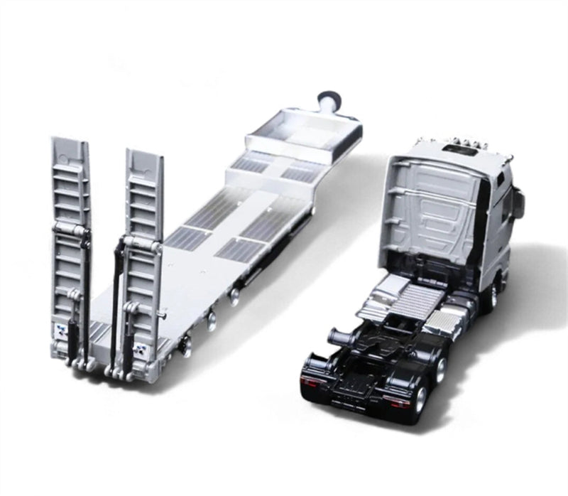 TimeMicro & Perka Mercedes BENZ ACTROS FLATBED TRANSPORT VEHICLE White 1:64 Truck Pre-built Model view4