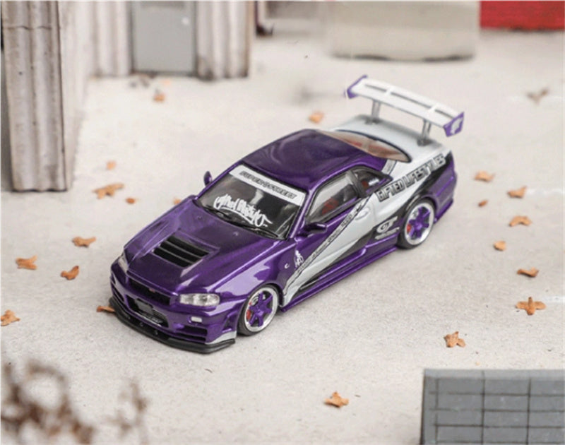 Fuji Nissan Skyline GT-R R34 Nismo Z-Tune Purple silver Limited Edition 999PCS ONLY 1:64 Car Pre-built Model view1
