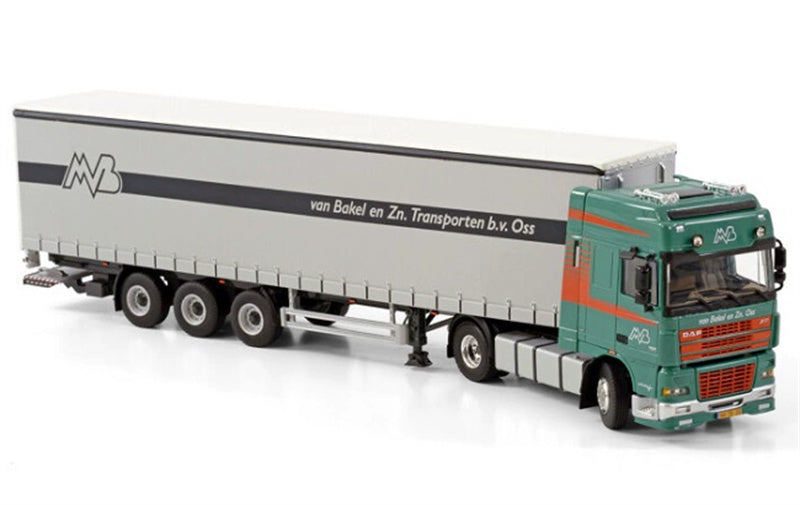 WSI DAF XF 95 SUPER SPACE CAB 4X2 CURTAINSIDE TRAILER - 3 AXLE VAN BAKEL 1/50 Truck Pre-built Model