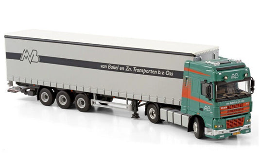 WSI DAF XF 95 SUPER SPACE CAB 4X2 CURTAINSIDE TRAILER - 3 AXLE VAN BAKEL 1/50 Truck Pre-built Model