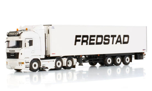 WSI SCANIA STREAMLINE HIGHLINE 6X2 TWINSTEER REEFER TRAILER - 3 AXLE FREDSTAD 1:50 Truck Pre-built Model