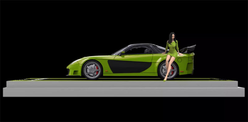 TIMEMICRO Mazda RX-7 Veilside Black Green w/ Figure Limited Edition 999PCS ONLY 1:64 Car Pre-built Model view2