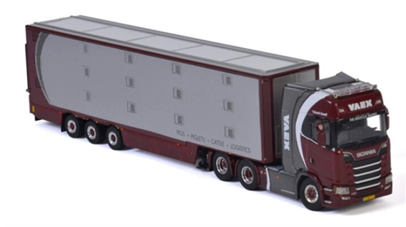 WSI SCANIA S HIGHLINE CS20H 6X2 TAG AXLE LIVE STOCK TRAILER - 3 AXLE VAEX 1:50 Truck Pre-built Model