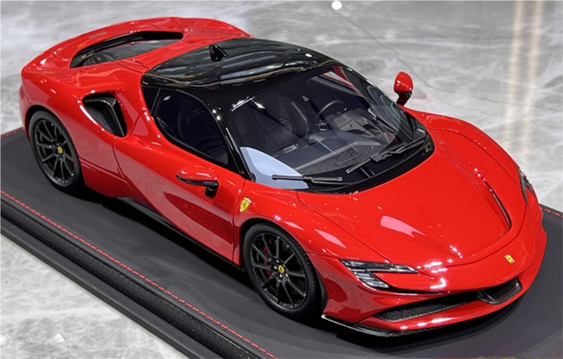 BBR MODELS Ferrari SF90 Stradale Standard Red Carbon black wheel/red calipers Limited Edition 40PCS ONLY Leather base 1:18 Car Pre-built Model view7