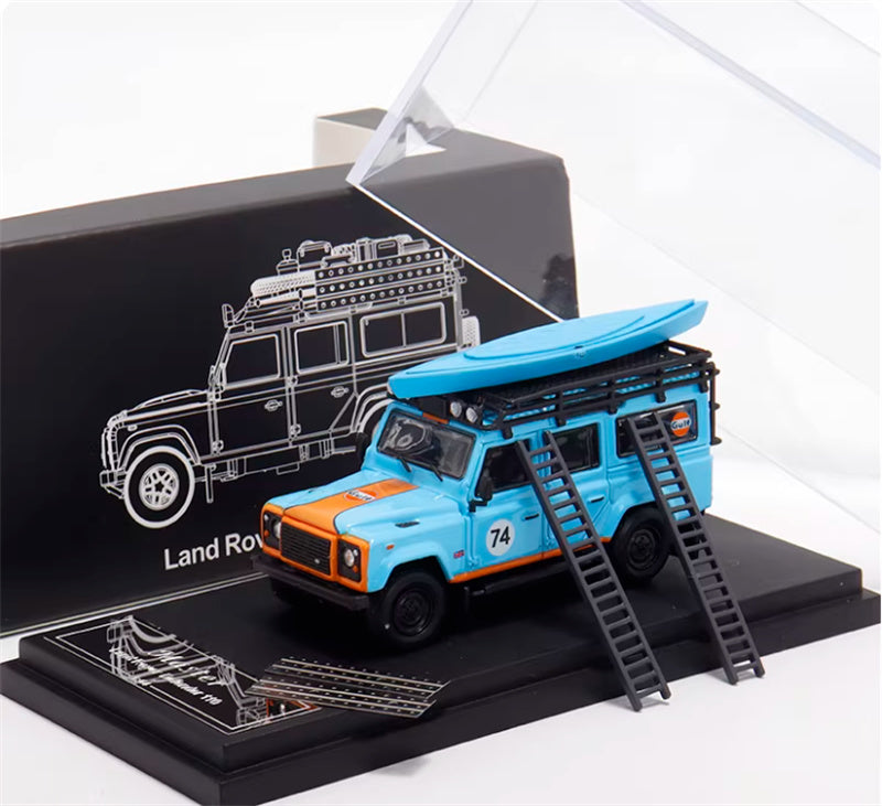 Master Land Rover Defender 110 Gulf coating with accessories 1:64 Car Pre-built Airliner Model Display view6