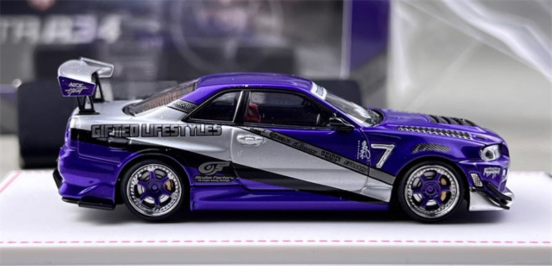 Focal Horizon Nissan Skyline GT-R R34 Violet Storm Livery Limited Edition 999PCS ONLY 1:64 Car Pre-built Model view3