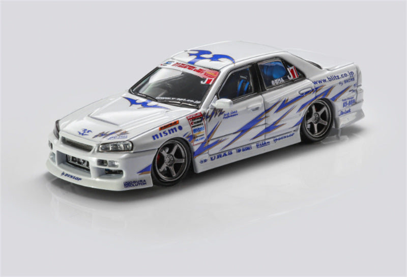 Mortal Nissan GTR ER34 BLITZ D1GP SKYLINE URAS Modified Edition Dual car set Limited Edition 899PCS ONLY 1:64 Car Pre-built Model view1