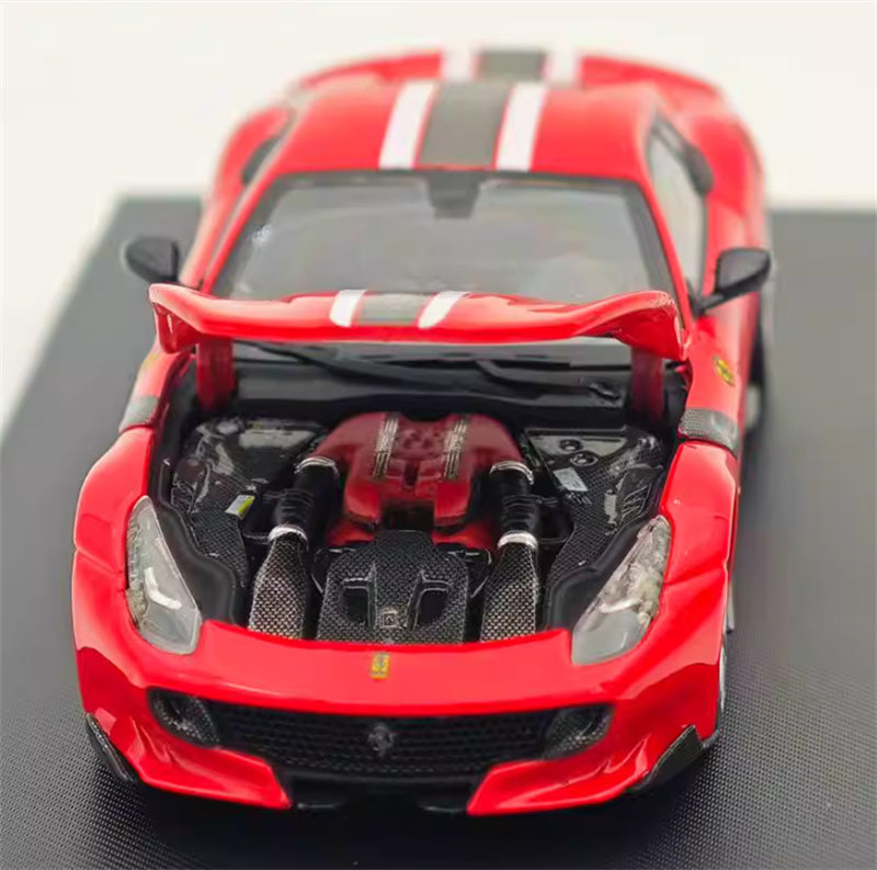 Stance Hunters Ferrari F12 TDF Supercar Limited Edition 799PCS ONLY Red - Black White stripes 1:64 Car Pre-built Model view6