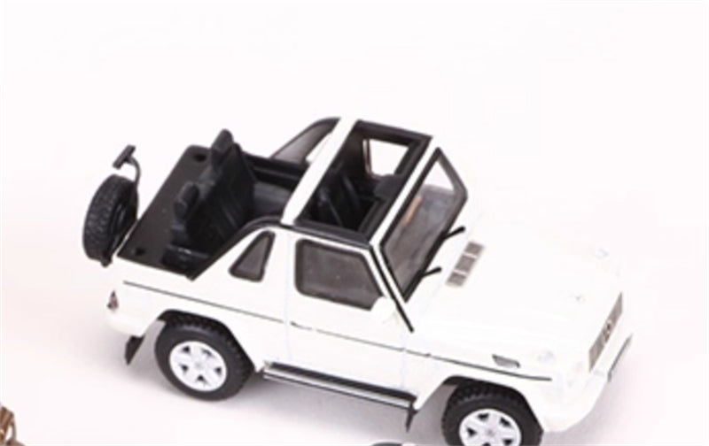 GCD Mercedes benz G500 two-door short-wheelbase convertible off-road with roof with 4 tires white LHD 1:64 Car Pre-built Model view6