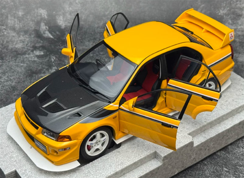 1:18 Mitsubishi Lancer Evolution VI (6.5) GSR T.M.E  Yellow Carbon Cover w/ Stripe MOTORHELIX Limited Edition 499PCS ONLY DIECAST Model