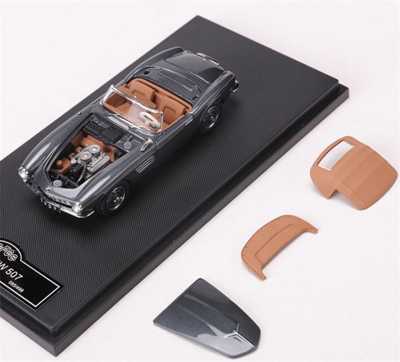 GFCC BMW 507 Roadster Retro Car 1957 Grey Convertible Softtop 1:64 car Pre-built Model view5