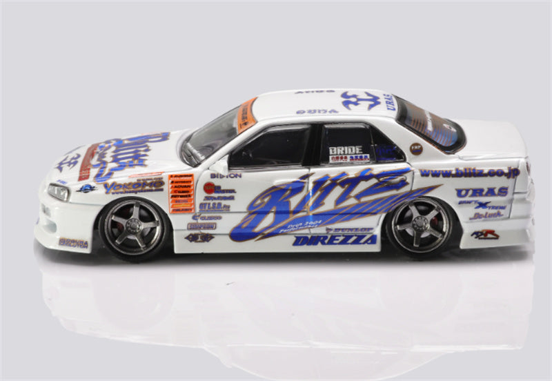 Mortal Nissan GTR ER34 BLITZ D1GP SKYLINE URAS Modified Edition 04 style no tail wing Limited Edition 899PCS ONLY 1:64 Car Pre-built Model view3