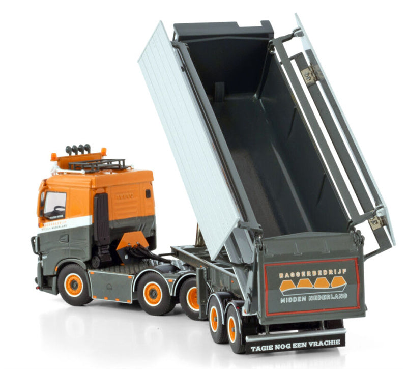 WSI  IVECO S-WAY AS 6X2 TWINSTEER HALFPIPE TIPPER TRAILER - 2 AXLE Baggerbedrijf Midden Nederland 1:50 Truck Pre-built Model